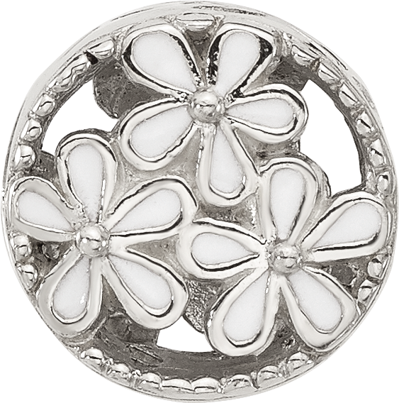 Sterling Silver Reflections White Enameled Floral Circle Bead