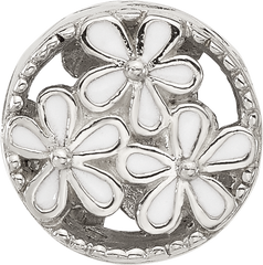 Sterling Silver Reflections White Enameled Floral Circle Bead