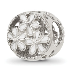 Sterling Silver Reflections White Enameled Floral Circle Bead