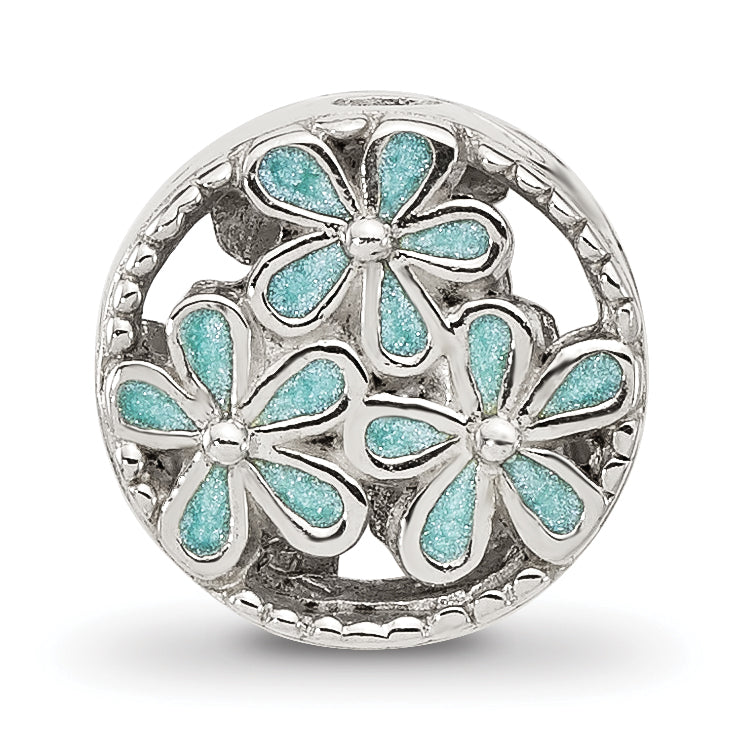 Sterling Silver Reflections Light Blue Enameled Floral Circle Bead