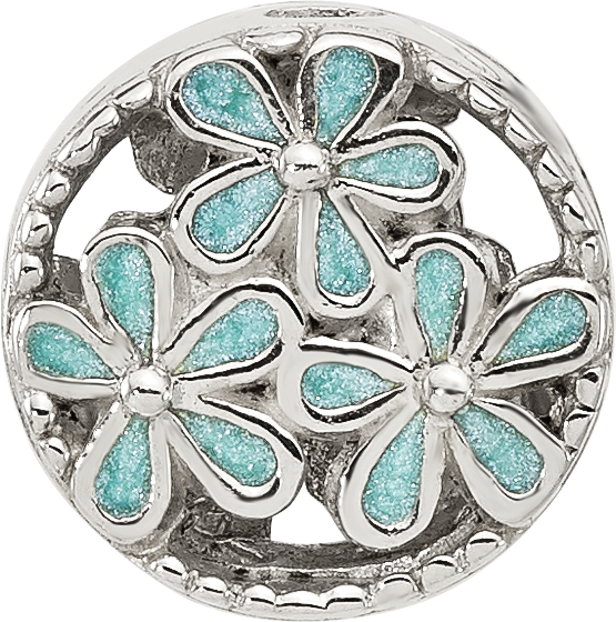 Sterling Silver Reflections Light Blue Enameled Floral Circle Bead