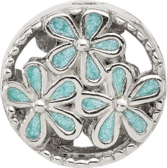 Sterling Silver Reflections Light Blue Enameled Floral Circle Bead