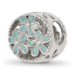 Sterling Silver Reflections Light Blue Enameled Floral Circle Bead