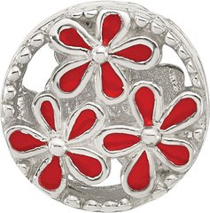 Sterling Silver Reflections Red Enameled Floral Circle Bead