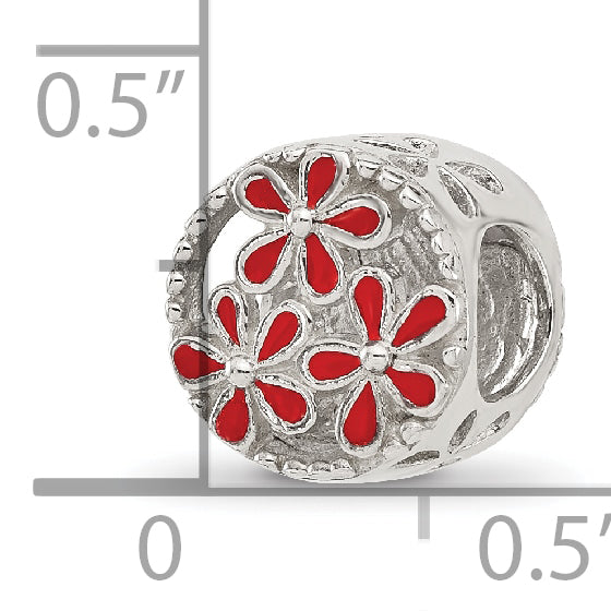 Sterling Silver Reflections Red Enameled Floral Circle Bead