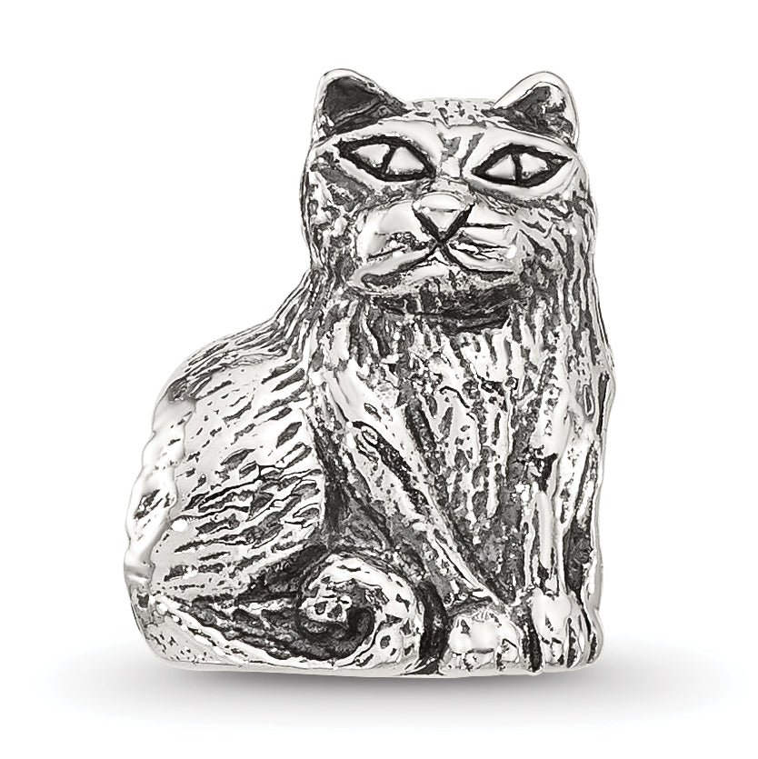 Sterling Silver Reflections Antiqued Cat Bead