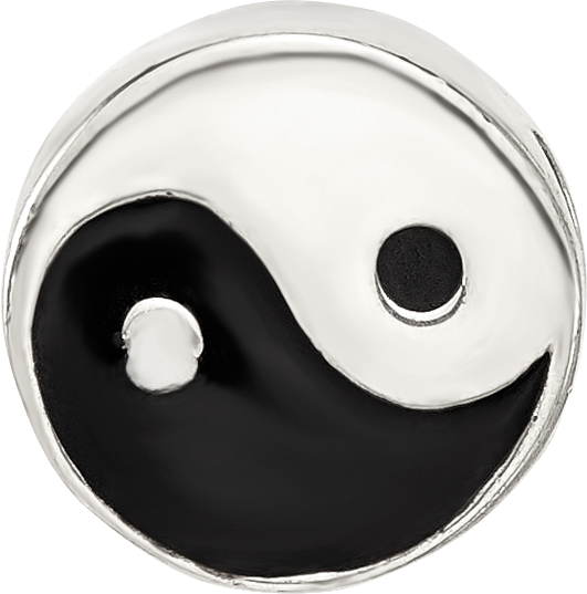 Sterling Silver Reflections Enameled Yin and Yang Circle Bead