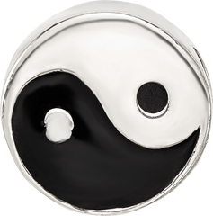 Sterling Silver Reflections Enameled Yin and Yang Circle Bead