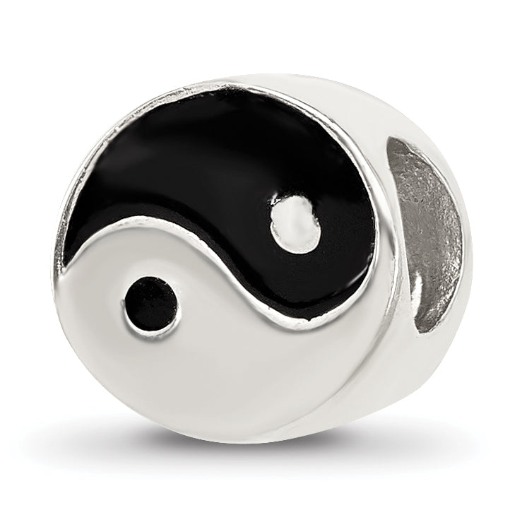 Sterling Silver Reflections Enameled Yin and Yang Circle Bead