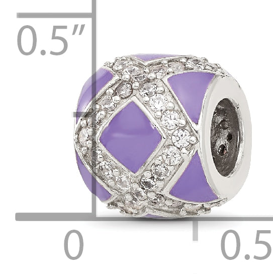 Sterling Silver Reflections Purple and CZ Enameled Design Bead