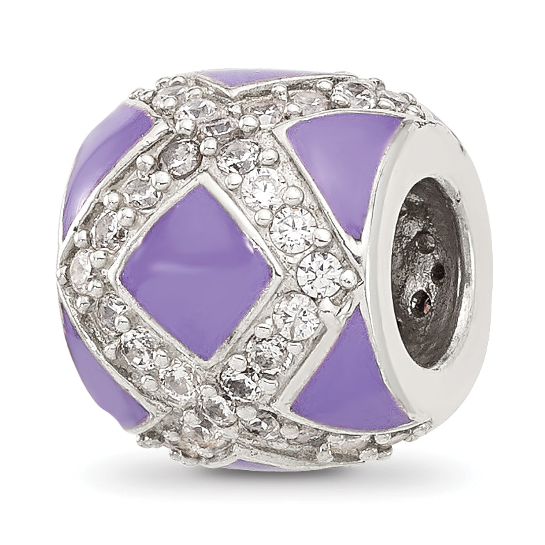 Sterling Silver Reflections Purple and CZ Enameled Design Bead