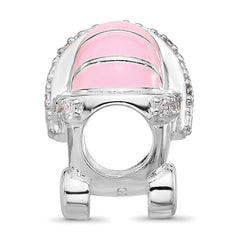 Sterling Silver Reflections Rh-plated Pink Enamel & CZ Stroller Bead