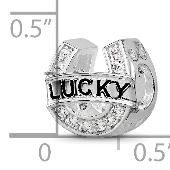 Sterling Silver Reflections Rhodium-plated CZ Lucky Horseshoe Bead