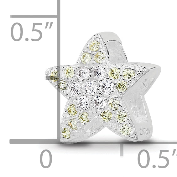 Sterling Silver Reflections Rhodium-plated Yellow & Clear CZ Star Bead