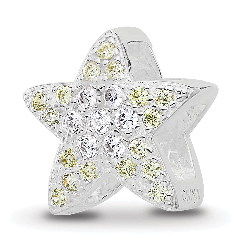 Sterling Silver Reflections Rhodium-plated Yellow & Clear CZ Star Bead