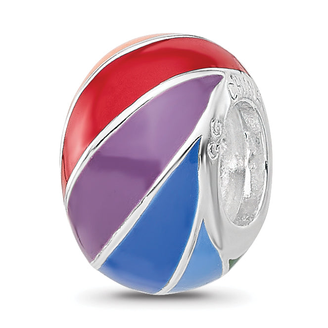 Sterling Silver Reflections RH-plated Rainbow Enamel Round Bead