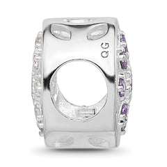 Sterling Silver Reflections Rh-plated Purple/Clear CZ Floral Reverse Bead