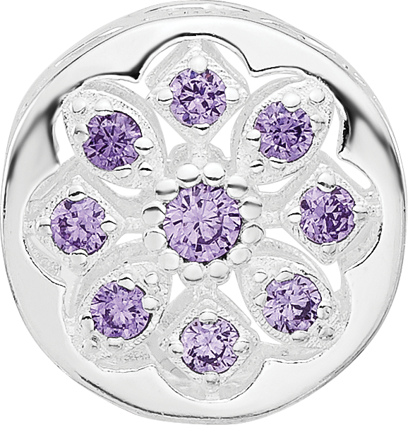 Sterling Silver Reflections Rh-plated Purple/Clear CZ Floral Reverse Bead