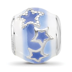 Sterling Silver Reflections Rh-plated Blue & White Enamel Stars Bead