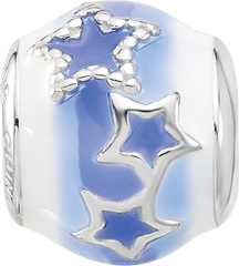 Sterling Silver Reflections Rh-plated Blue & White Enamel Stars Bead