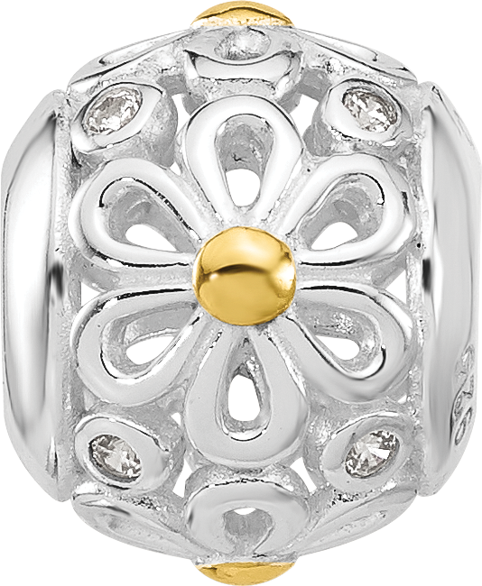 Sterling Silver Reflections Rhodium & Gold Plated Floral Bead