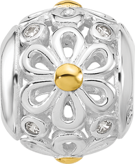 Sterling Silver Reflections Rhodium & Gold Plated Floral Bead