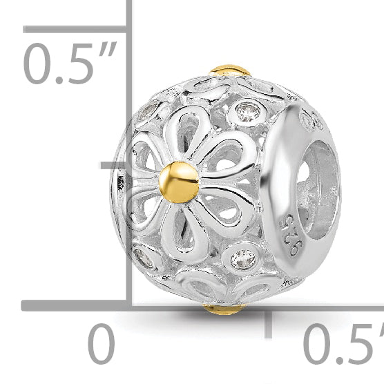 Sterling Silver Reflections Rhodium & Gold Plated Floral Bead