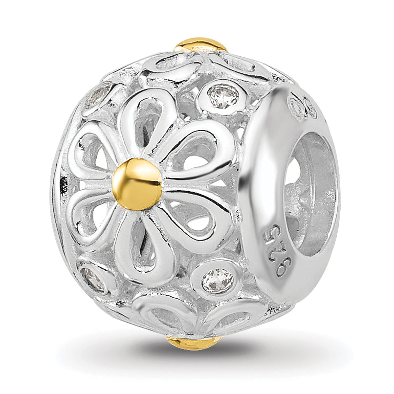 Sterling Silver Reflections Rhodium & Gold Plated Floral Bead