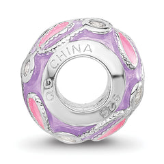 Sterling Silver Reflections RH-plated Purple Enameled and CZ Bead