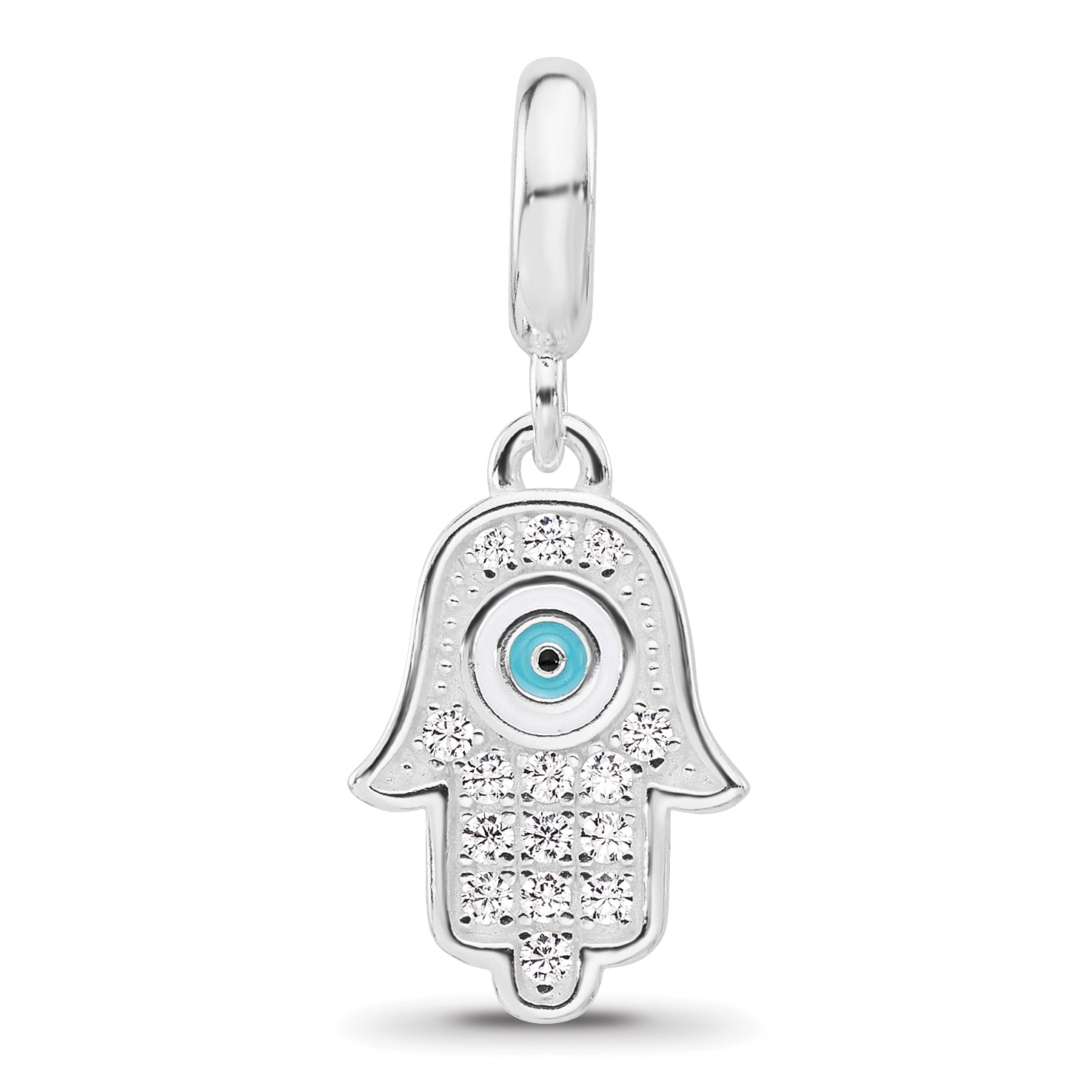 Sterling Silver Reflections Rh-plated Enamel & CZ Hamsa Dangle Bead