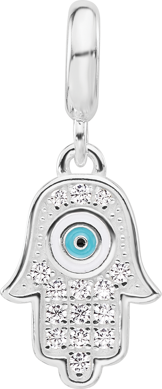 Sterling Silver Reflections Rh-plated Enamel & CZ Hamsa Dangle Bead