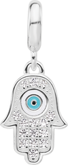 Sterling Silver Reflections Rh-plated Enamel & CZ Hamsa Dangle Bead