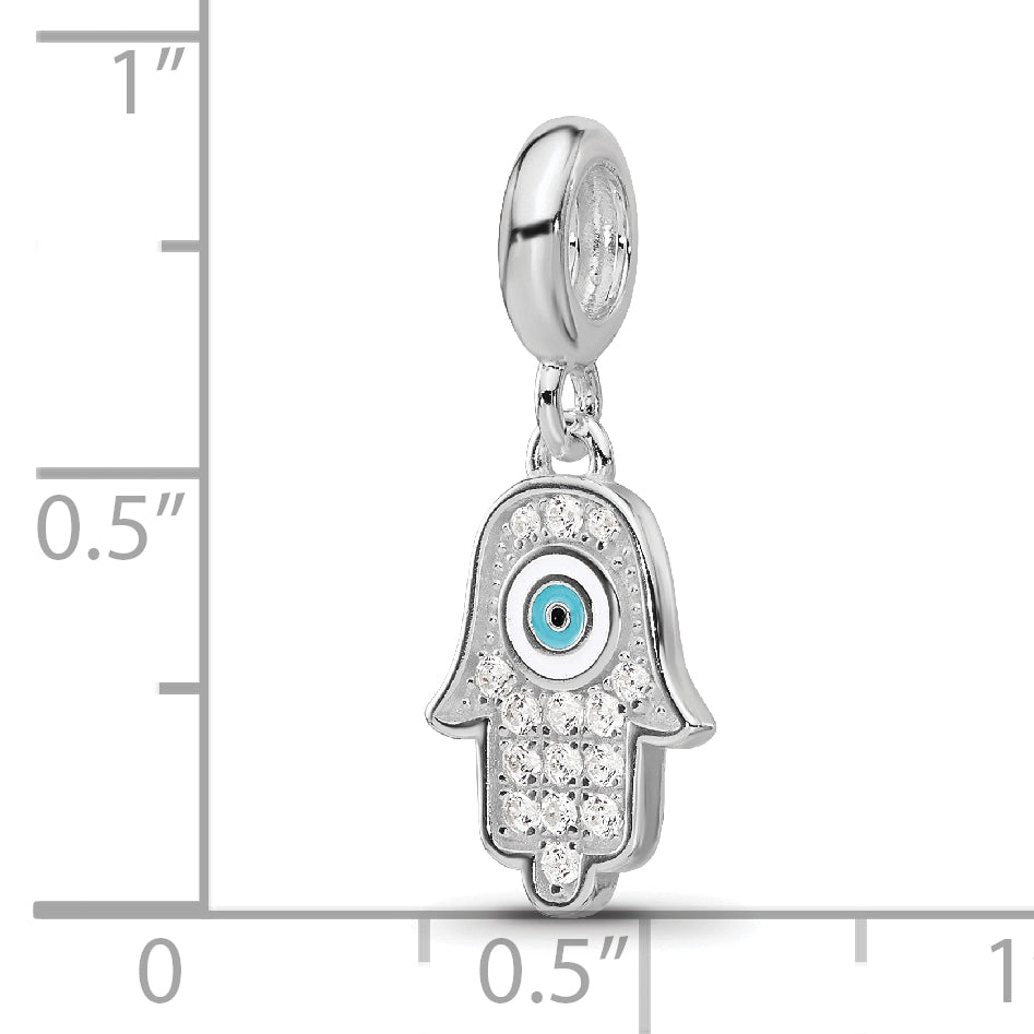 Sterling Silver Reflections Rh-plated Enamel & CZ Hamsa Dangle Bead