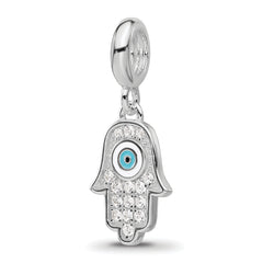 Sterling Silver Reflections Rh-plated Enamel & CZ Hamsa Dangle Bead