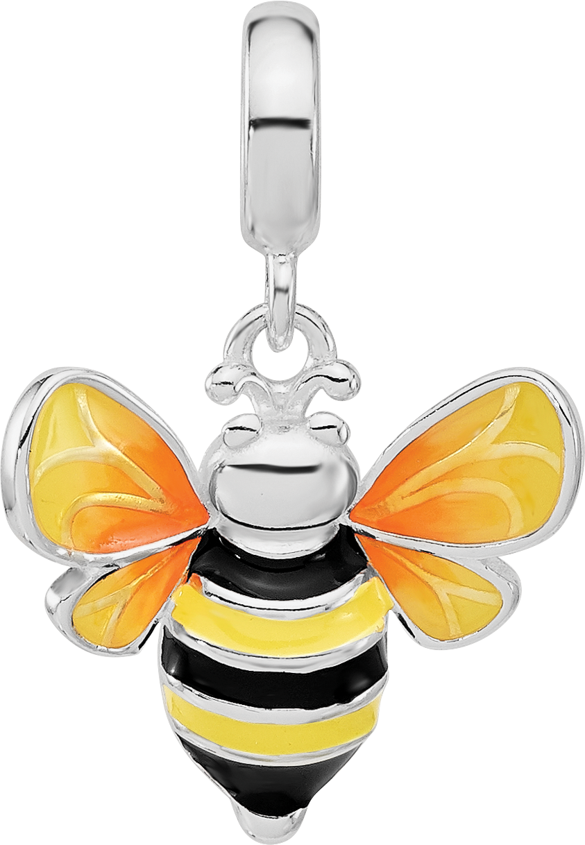 Sterling Silver Reflections Rh-plated Enamel BumbleBee Dangle Bead