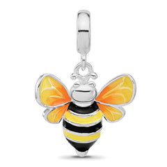 Sterling Silver Reflections Rh-plated Enamel BumbleBee Dangle Bead