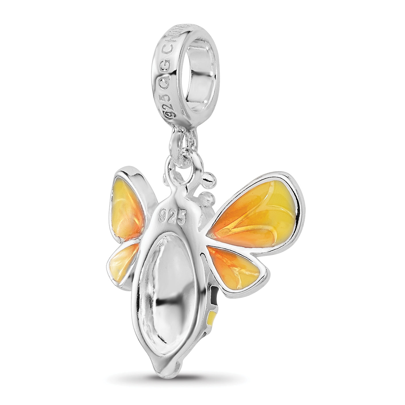 Sterling Silver Reflections Rh-plated Enamel BumbleBee Dangle Bead