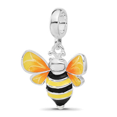 Sterling Silver Reflections Rh-plated Enamel BumbleBee Dangle Bead