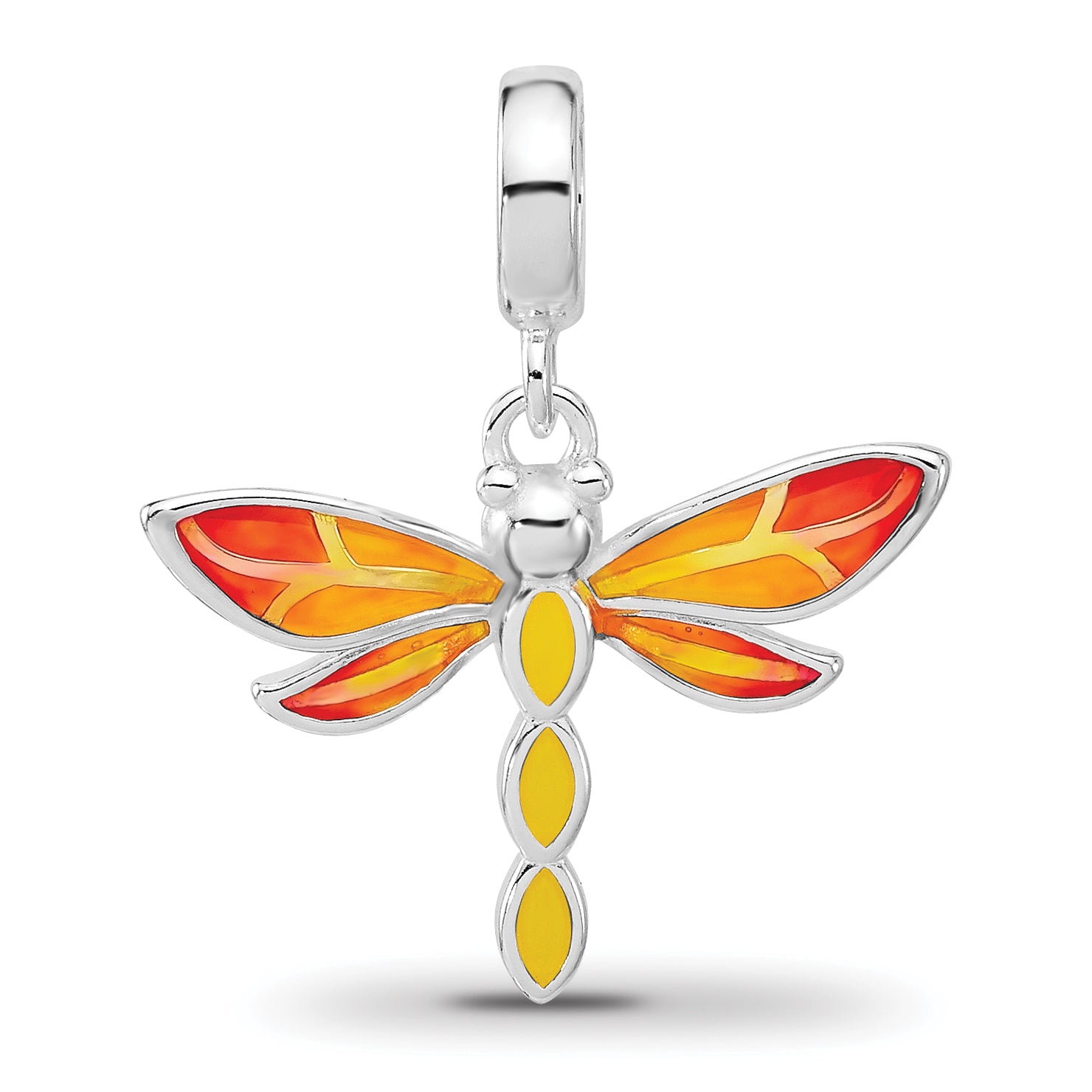 Sterling Silver Reflections Rh-plated Enamel Dragonfly Dangle Bead