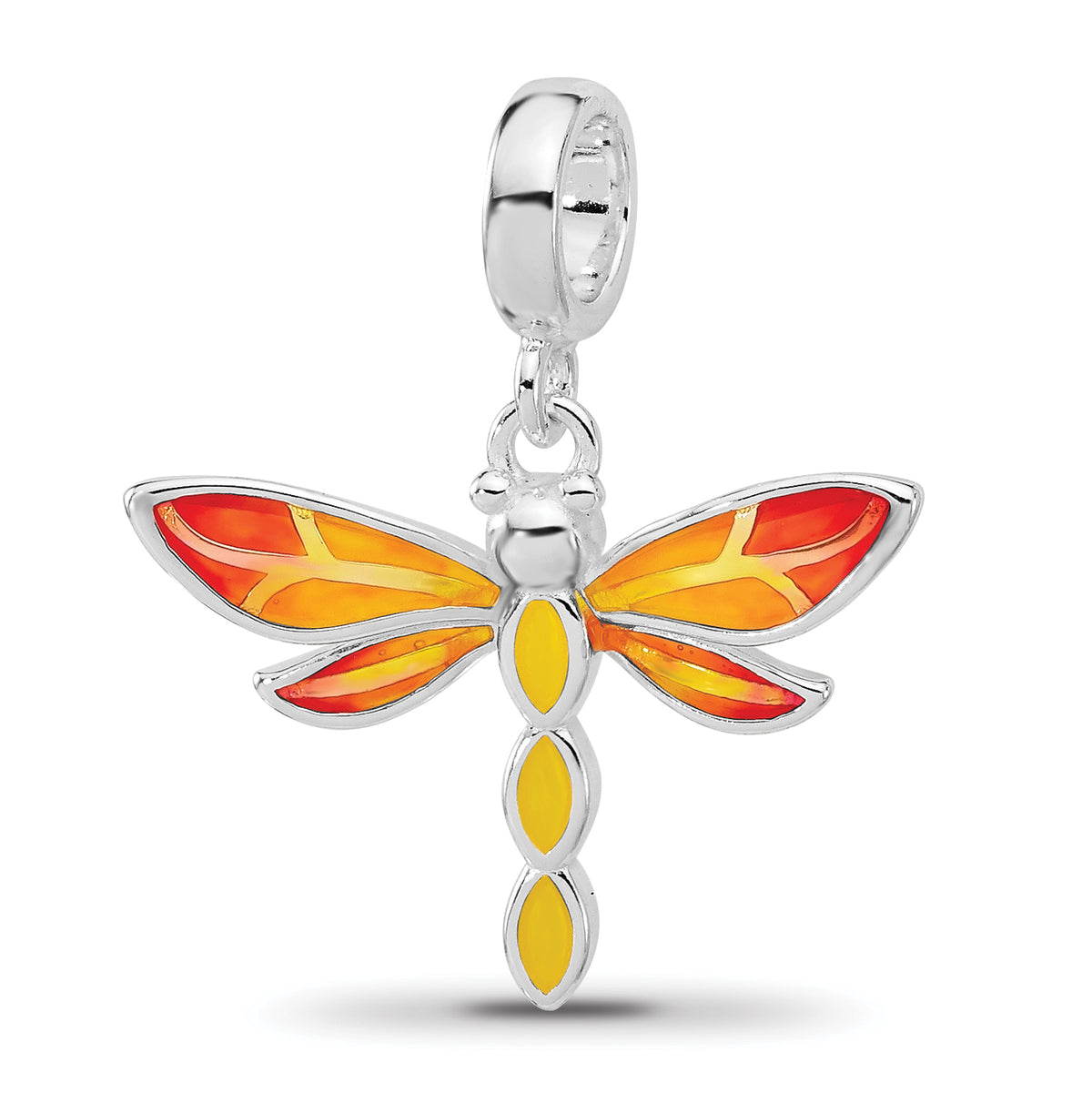 Sterling Silver Reflections Rh-plated Enamel Dragonfly Dangle Bead