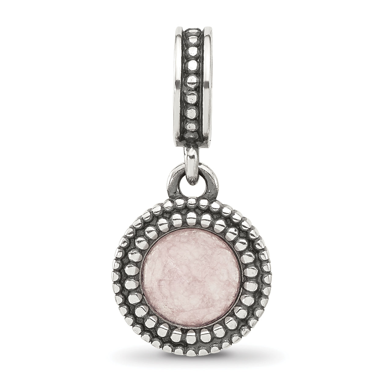 Sterling Silver Reflections Antiqued Pink Chalcedony Dangle Bead