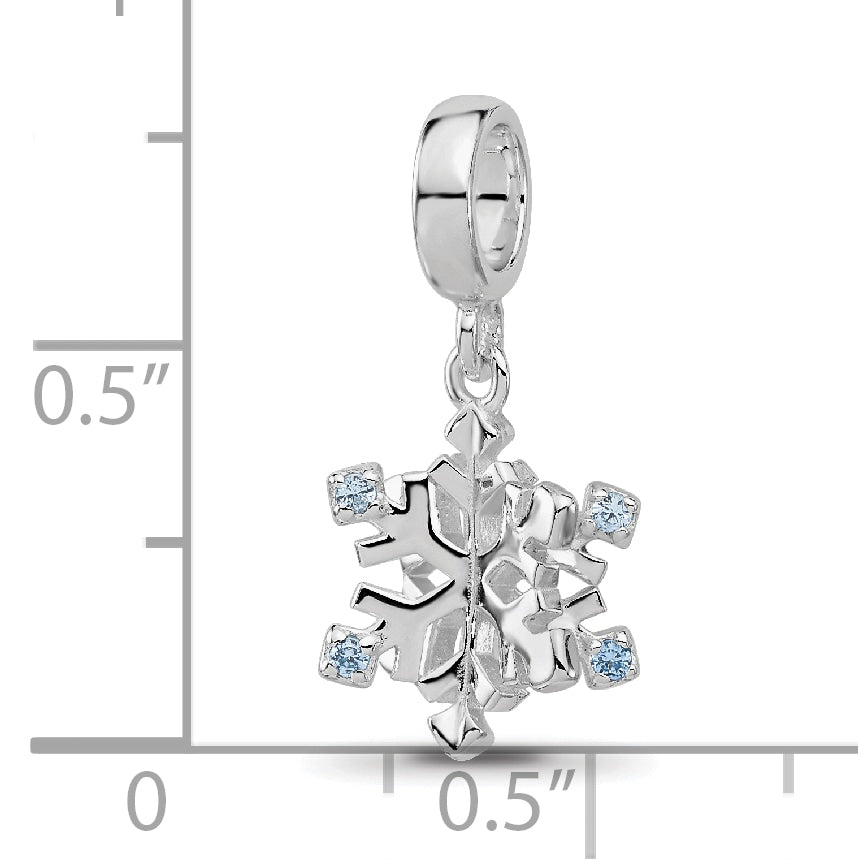 Sterling Silver Reflections Rh-plated Blue Spinel Snowflake Dangle Bead