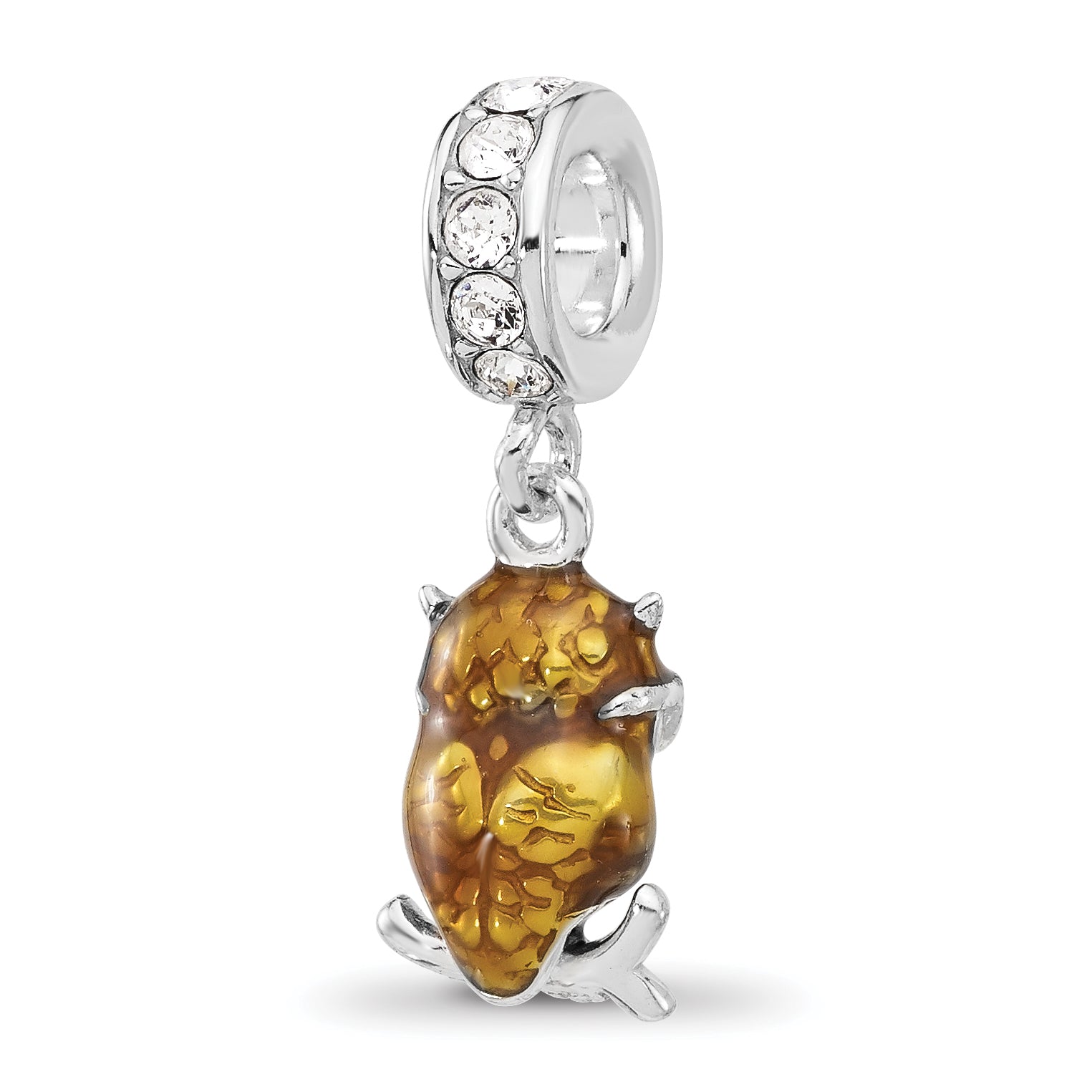 SS Reflections Rhodium-plated Crystal Enameled Owl Dangle Bead