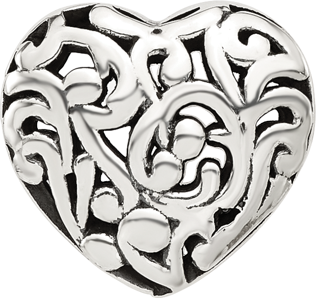 Sterling Silver Reflections Floral Heart Bead