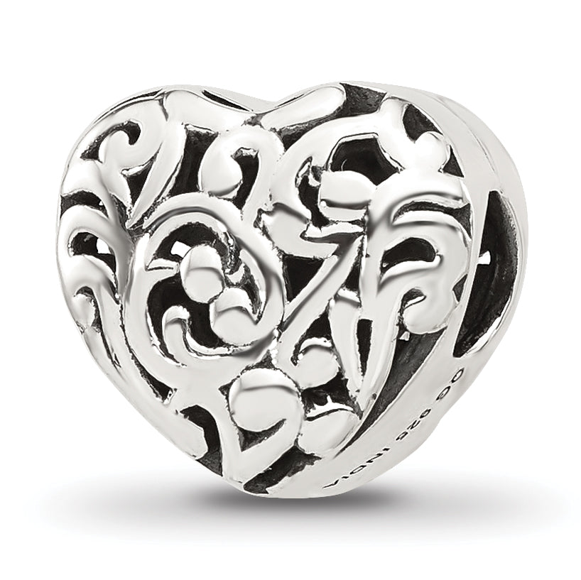 Sterling Silver Reflections Floral Heart Bead