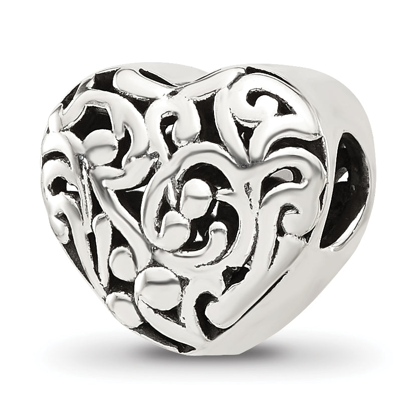 Sterling Silver Reflections Floral Heart Bead