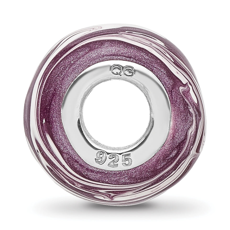 Sterling Silver Reflections Rhodium-plated Purple & White Enameled Bead