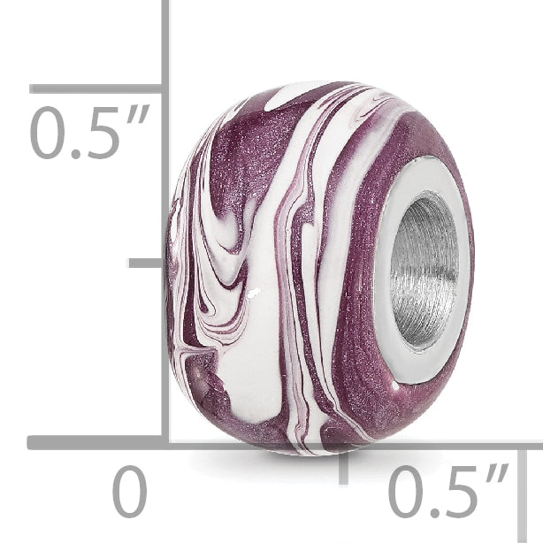 Sterling Silver Reflections Rhodium-plated Purple & White Enameled Bead