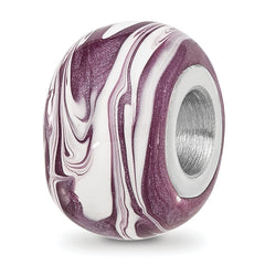 Sterling Silver Reflections Rhodium-plated Purple & White Enameled Bead