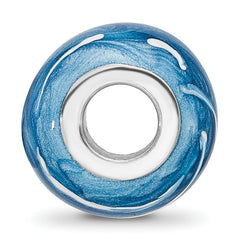 Sterling Silver Reflections Rhodium-plated Blue & White Enameled Bead